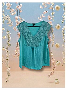 Plus SIZED Lace V-Neck Sleeveless Top - Teal
